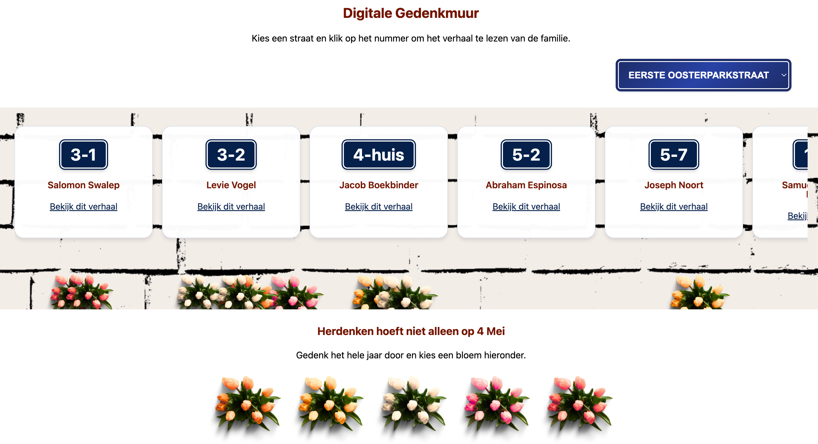 de gedenkmuur met de huisnummers van de straat